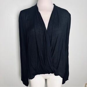 Maeve by Anthropologie Black Draped Surplice Blouse - Size Large